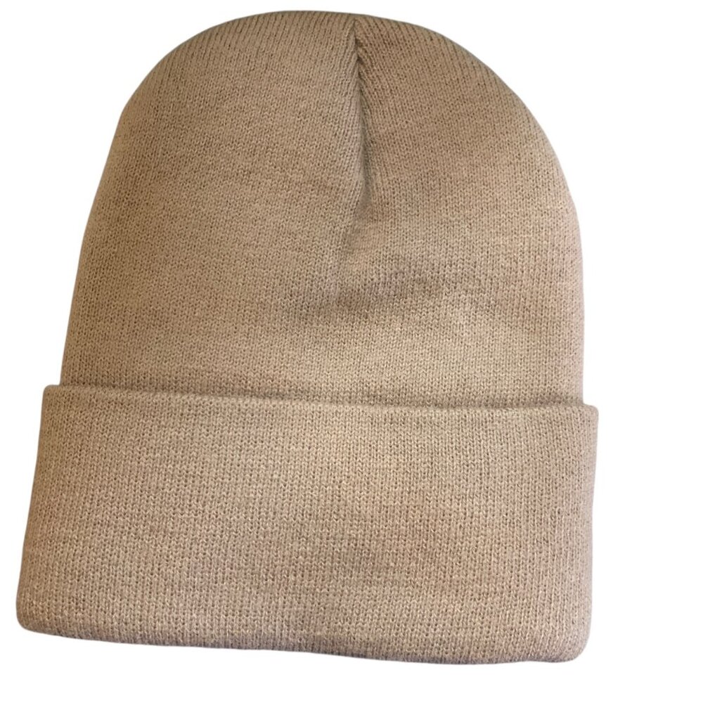 Ariat Tan‎ Knit Cuffed Beanie Hat Logo Patch OS - Picture 3 of 4